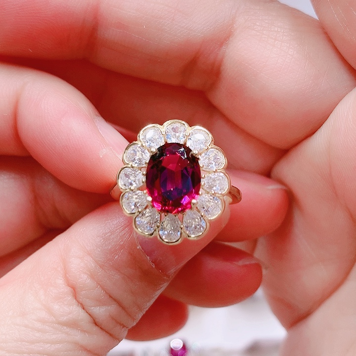 石榴石戒指银S925镶嵌