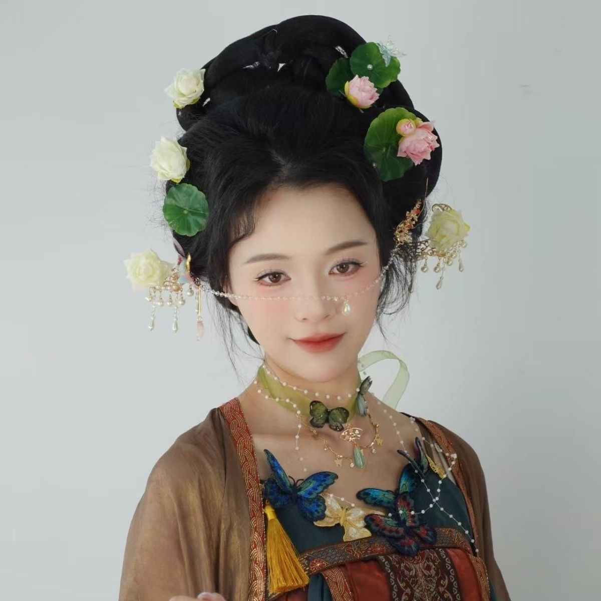 梦金陵立夏荷花绢花套装五件套夏日清新氛围感古风服饰拍照配饰