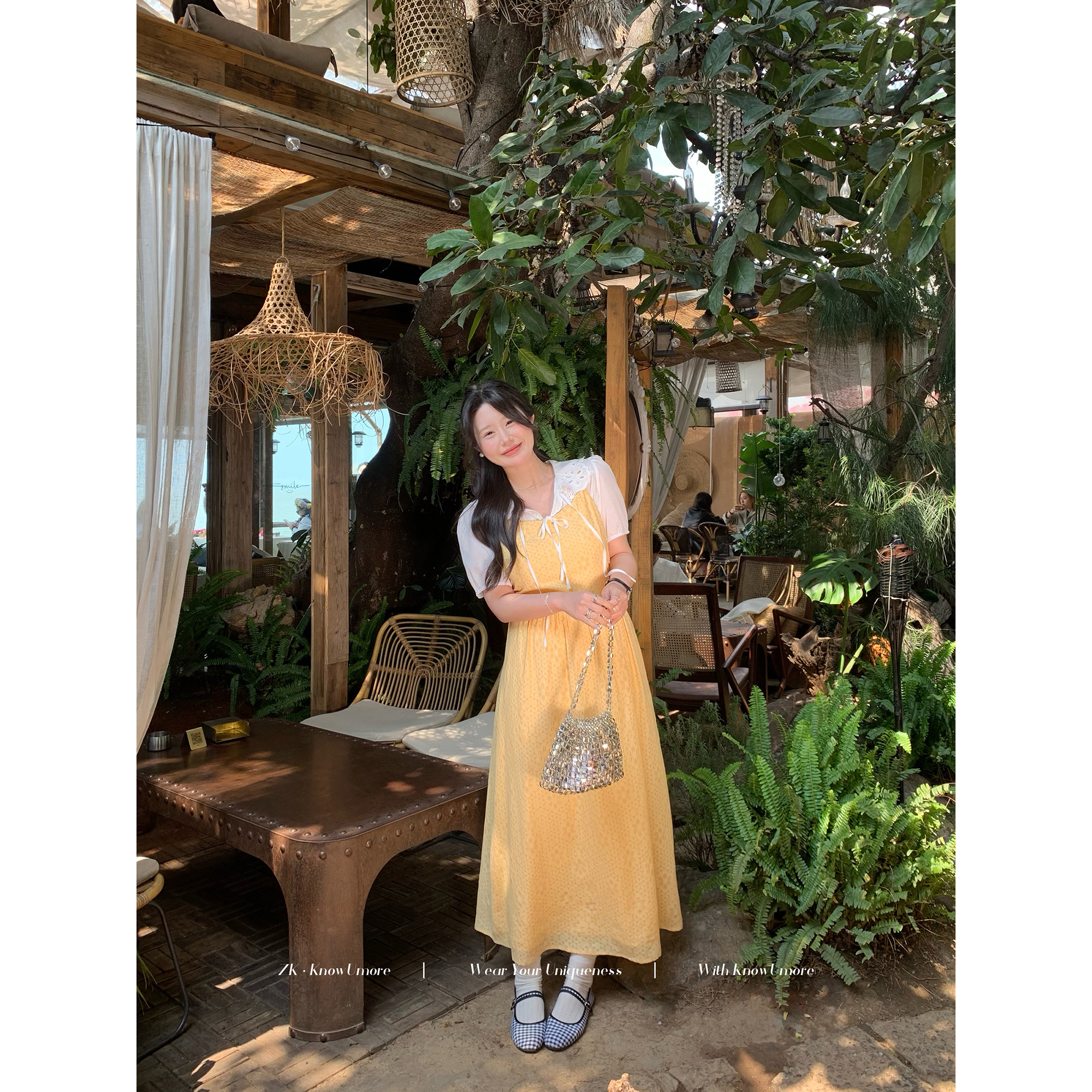 知葵微胖定制【一米阳光】初夏韩系刺绣上衣吊带裙套装12251LX1965