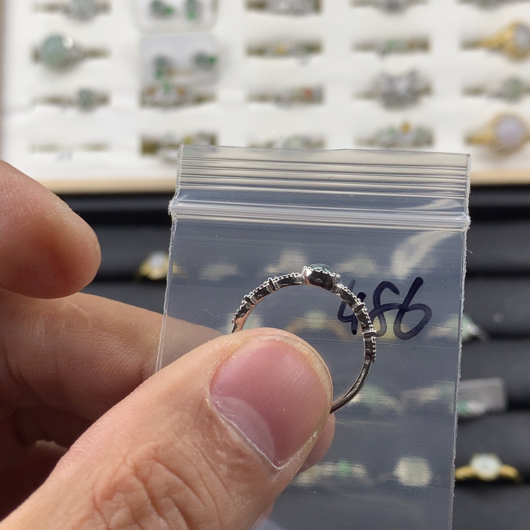 ˚***~翡翠银S925镀金镶嵌戒指486