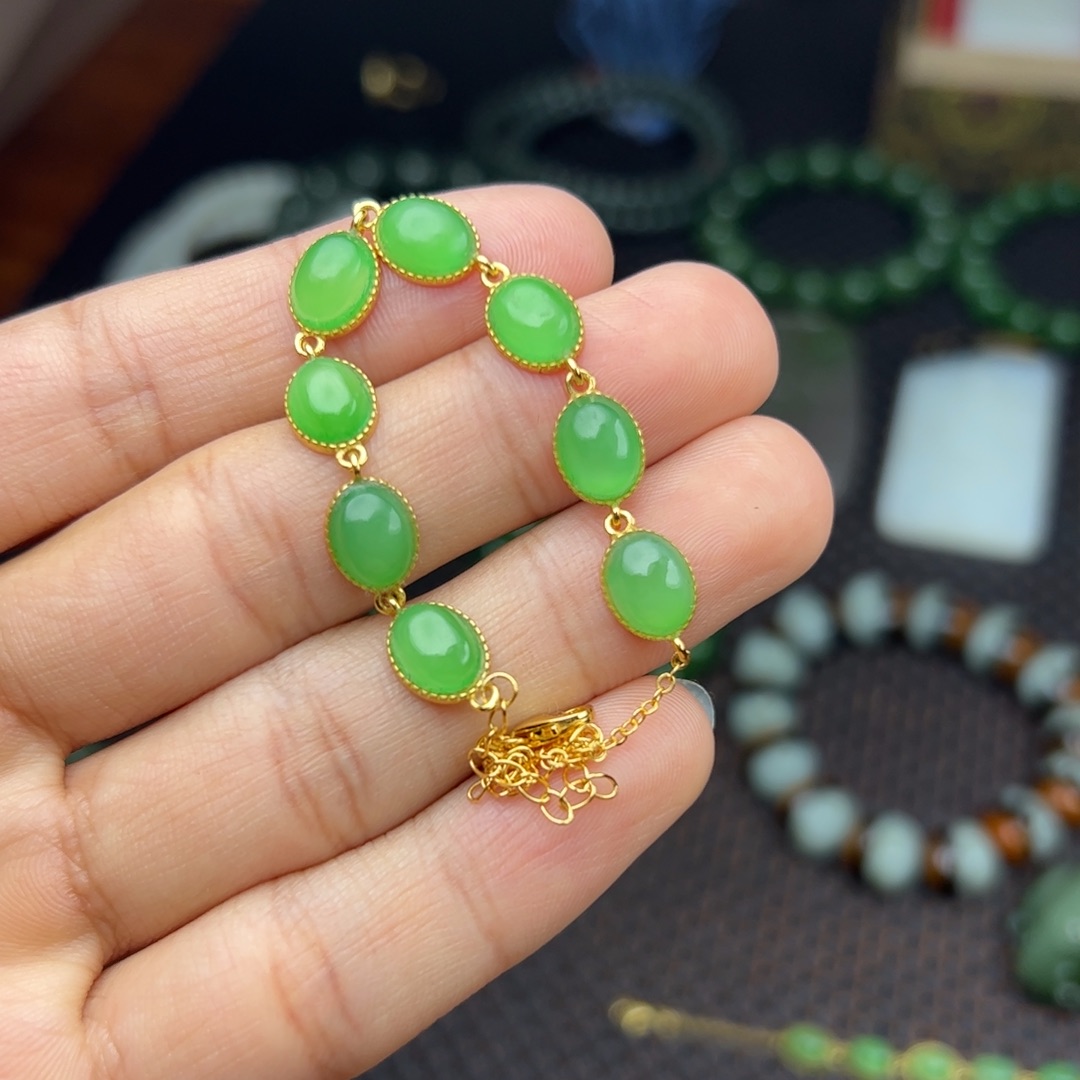 和田玉挂件银S925镶嵌手链