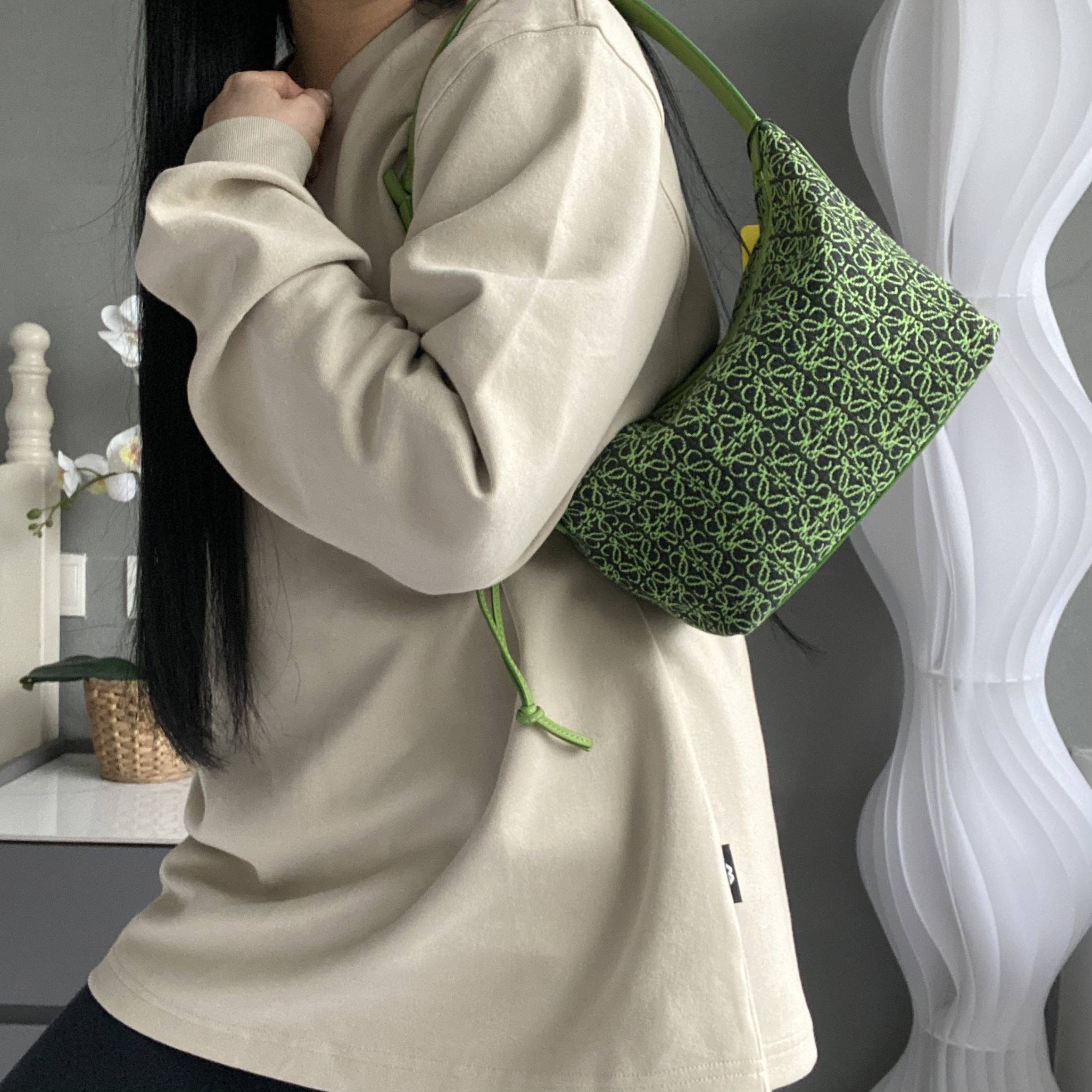 95新 LOEWE/罗意威 【可】绿色帆布刺绣饭盒包小号 88 1152