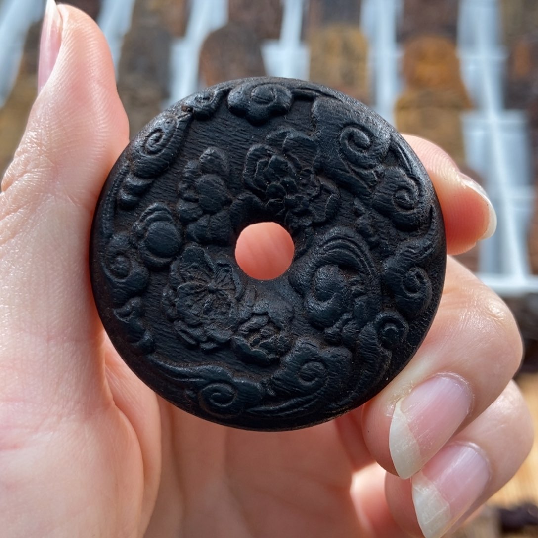 香榧木海南黑棋平安扣