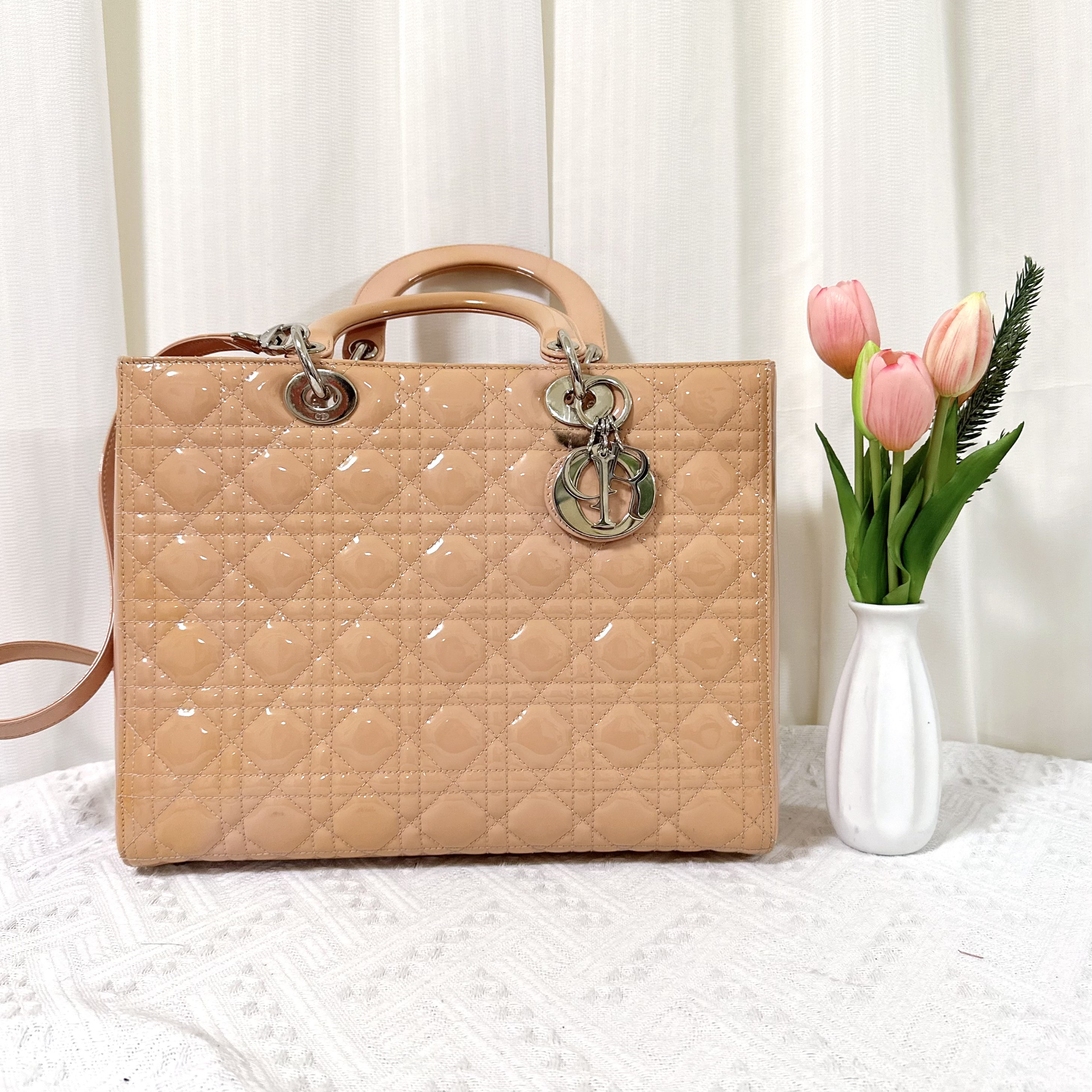 95新 DIOR/迪奥  粉色七格戴妃包