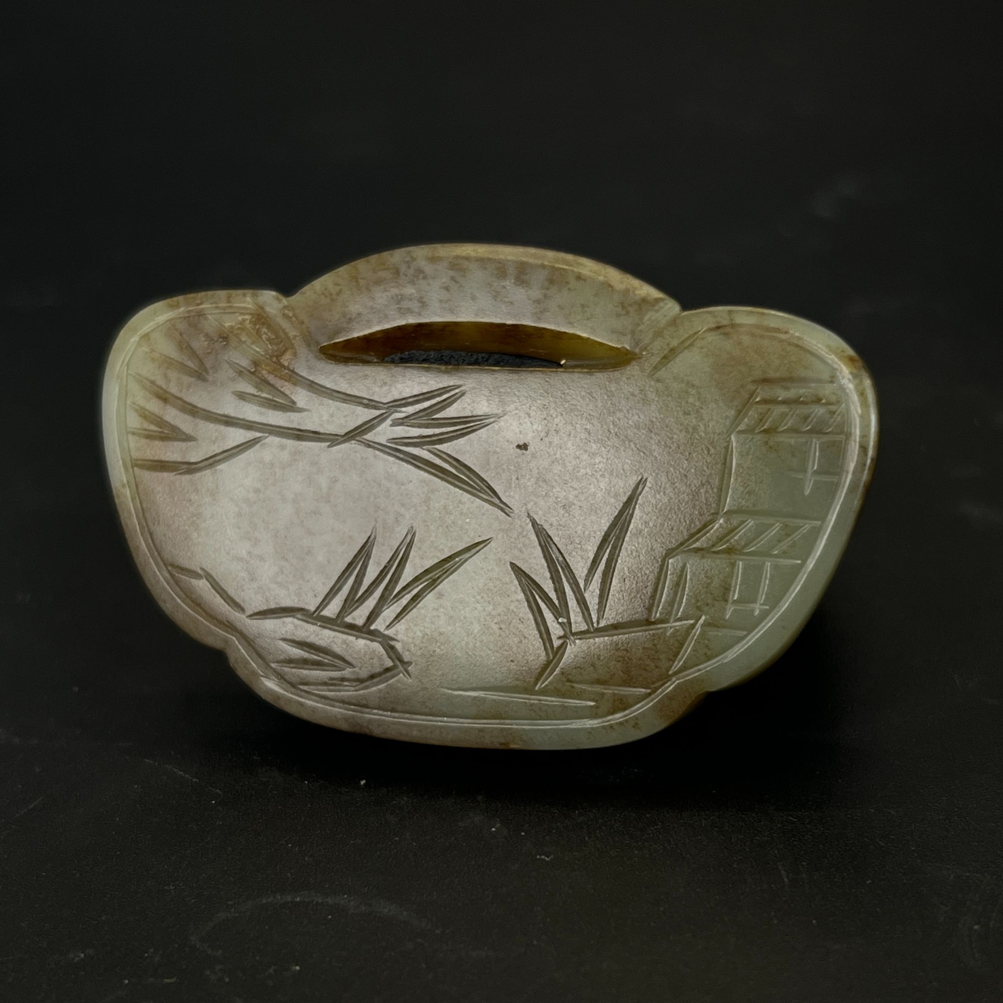 "清代和田玉刻花锁形佩/ DL556815/ 古玩/收藏/德州文物"