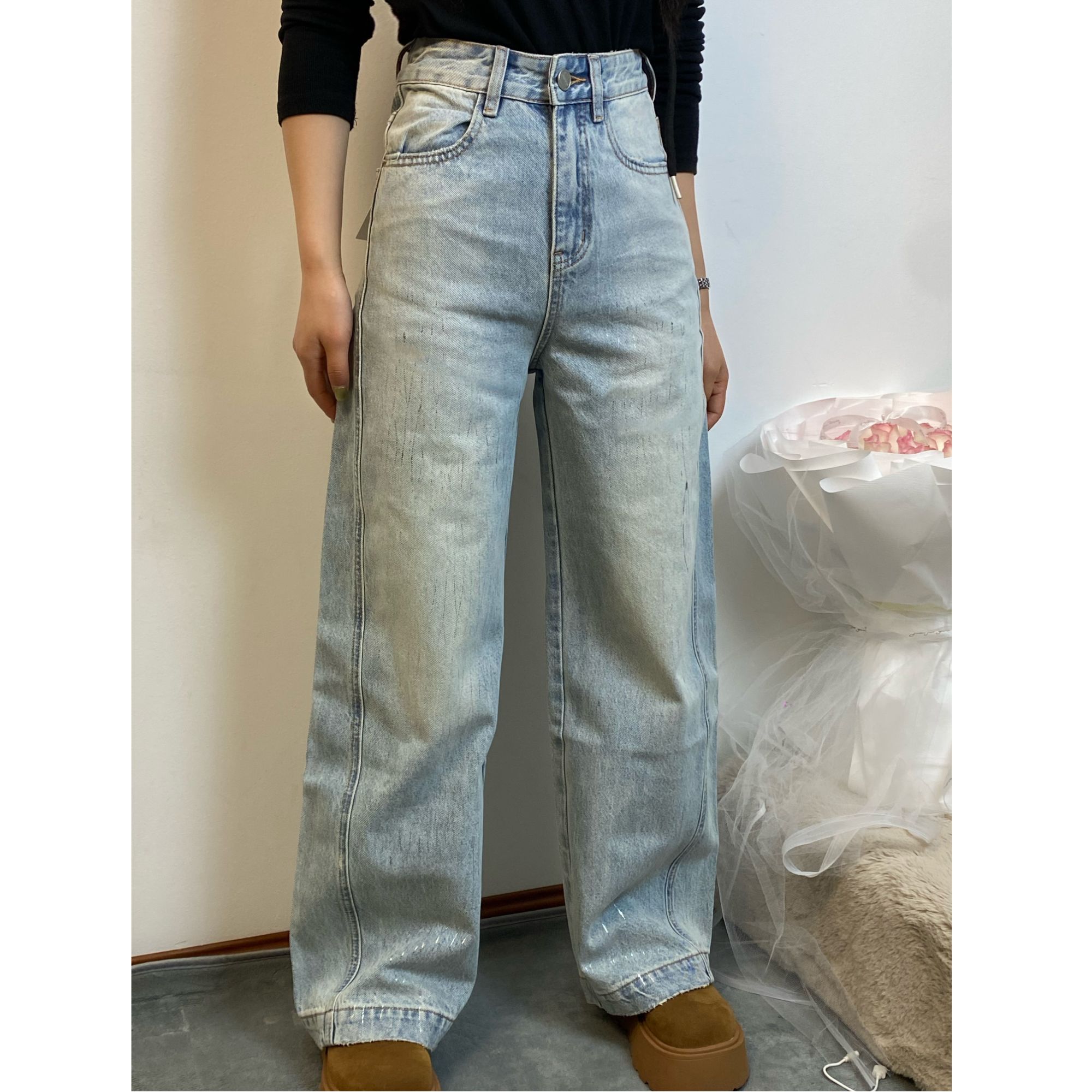 X0022流星刷银酷感牛仔裤