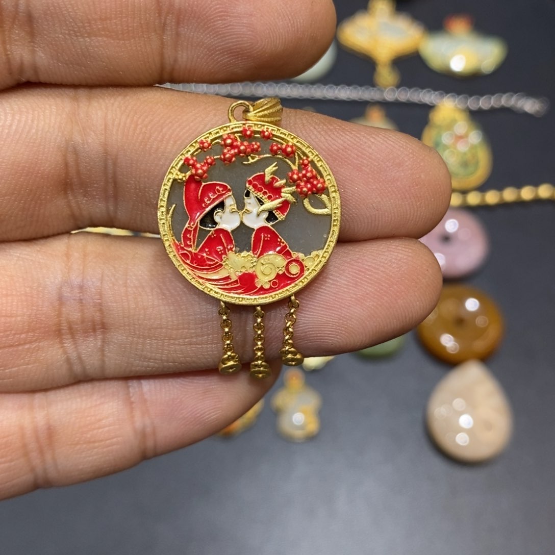 和田玉颈饰银S925镀金镶嵌