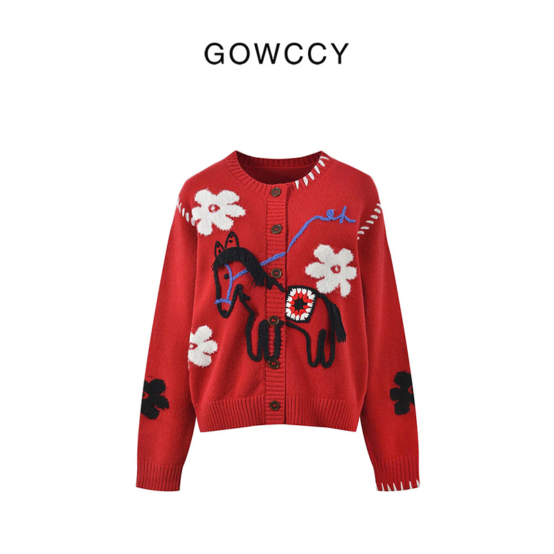 马年本命红 手工款 羊毛开衫外套 GX072