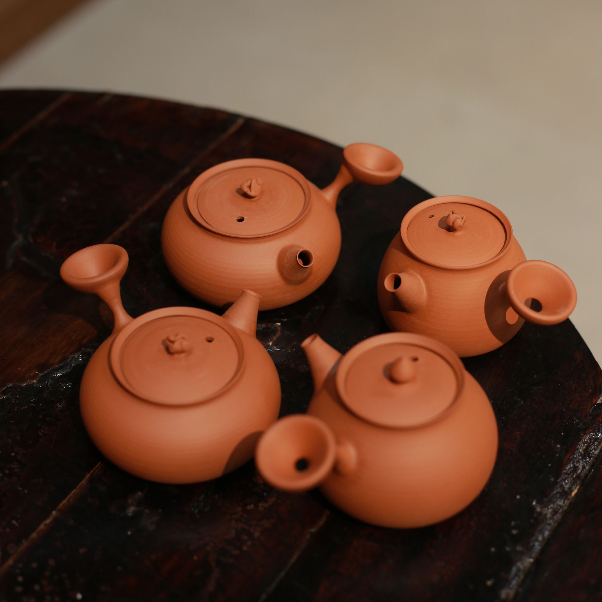 潮州全手工薄胚原矿朱泥功夫泡茶急须小壶小侧把壶容量100-200cc