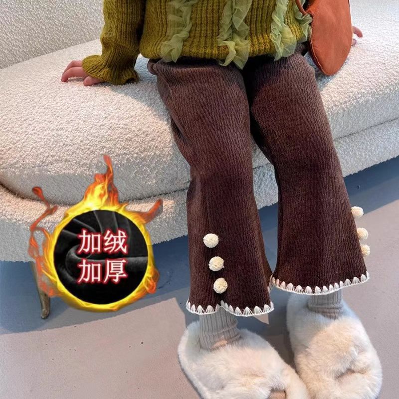 女童裤子儿童秋冬加绒阔腿裤宝宝洋气宽松休闲裤中小童秋装喇叭裤