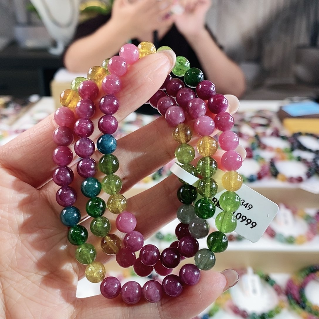 碧玺手串未镶嵌G2349三圈颜色微差