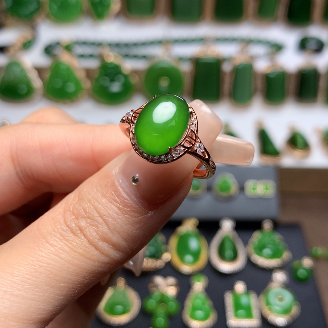 和田玉（碧玉）戒指银S925镶嵌