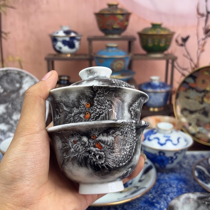 X***L陶盖碗景德镇手工手绘陶瓷