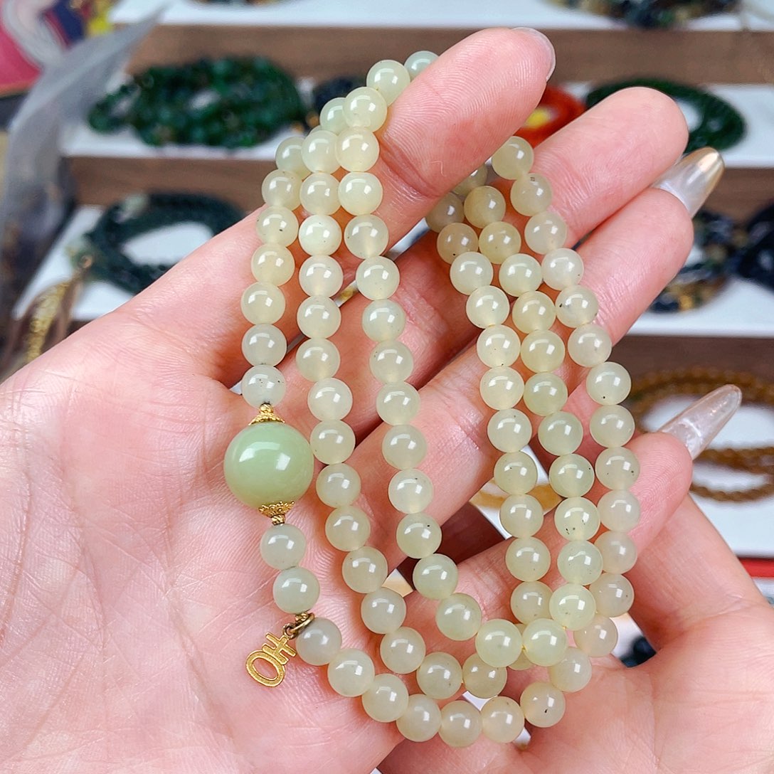 和田玉6mm若羌黄口设计款三圈未镶嵌