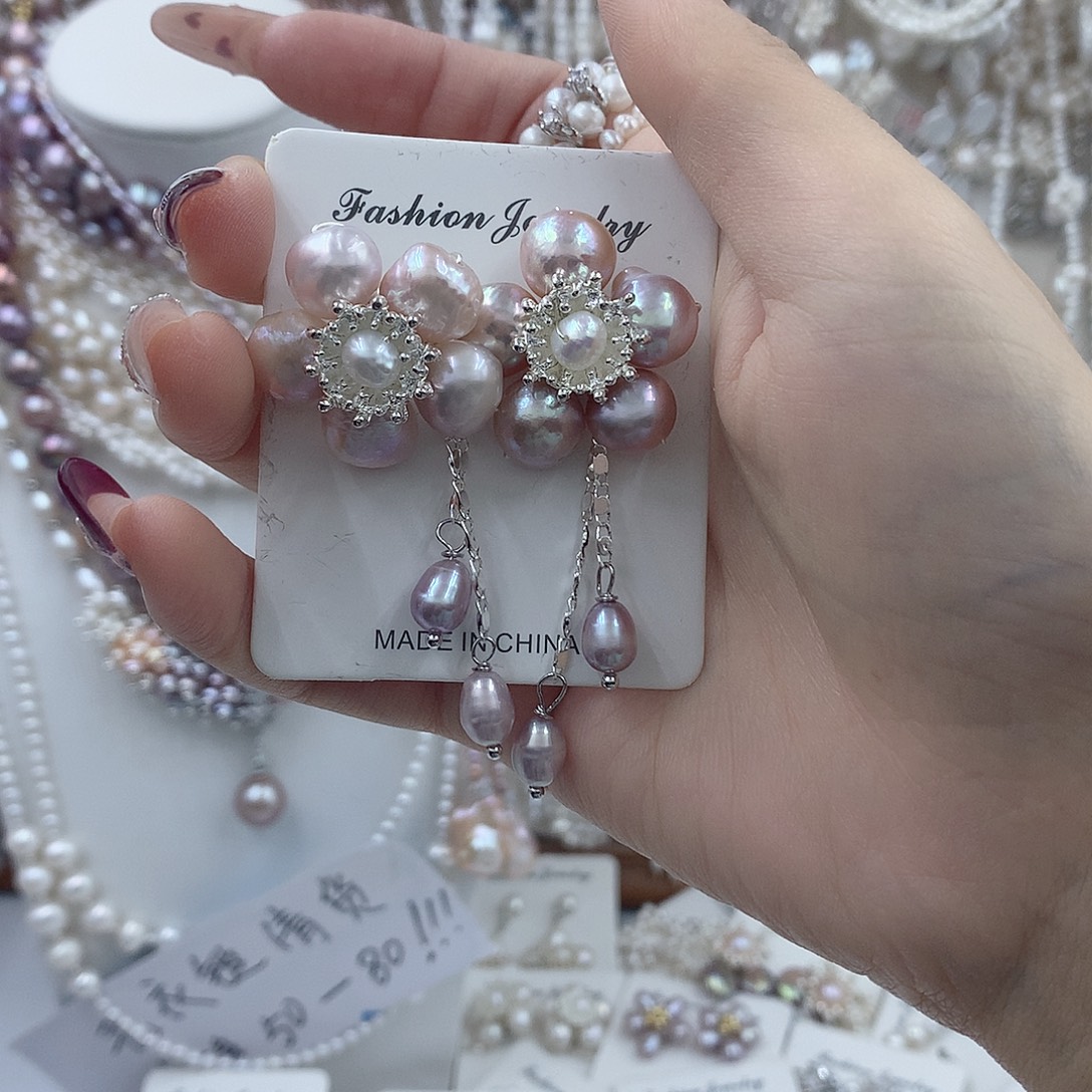 银S925镶嵌淡水珍珠耳饰