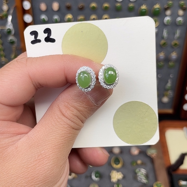 和田玉耳饰银S925镶嵌和田玉22