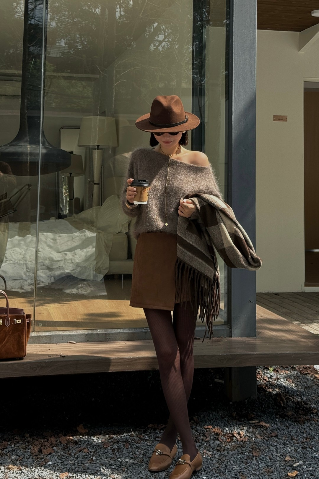 【何發财】静奢主义 温暖慵懒松弛简约纯色一字领针织毛衣 M09242