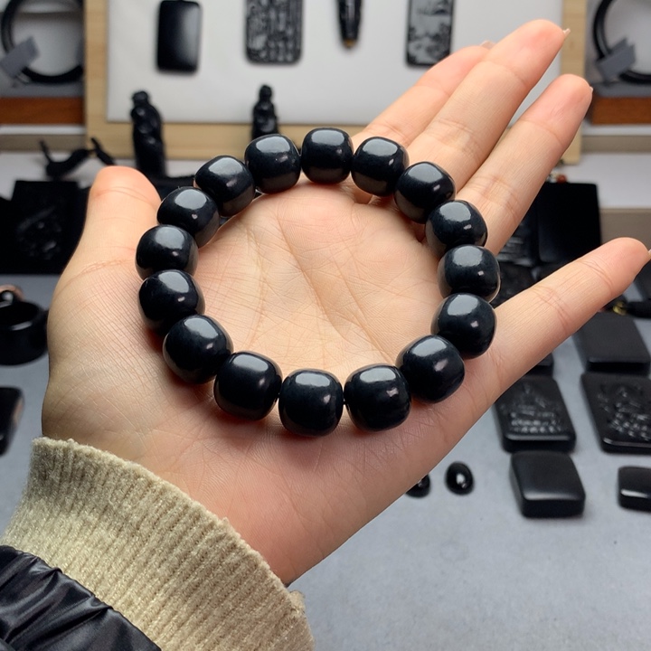 和田玉（墨玉）未镶嵌手串特价14mm
