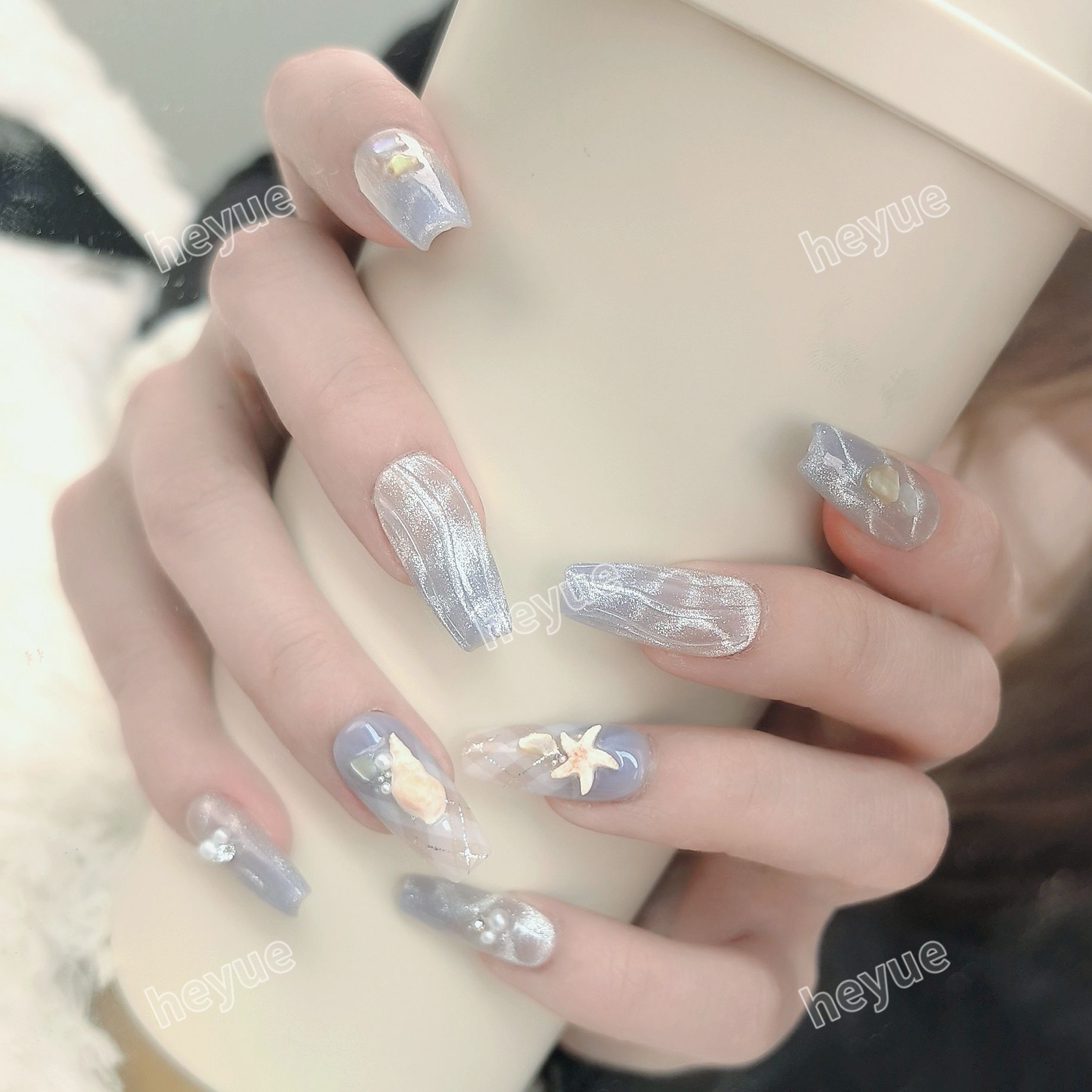 网红款批发旅游贝壳猫眼琴岛可爱气质小众穿戴甲无毒【梦幻海洋】