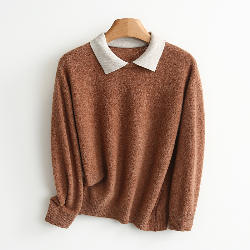 【开播福利】毛圈圈纱拼接翻领宽松毛衫#UPY48M100