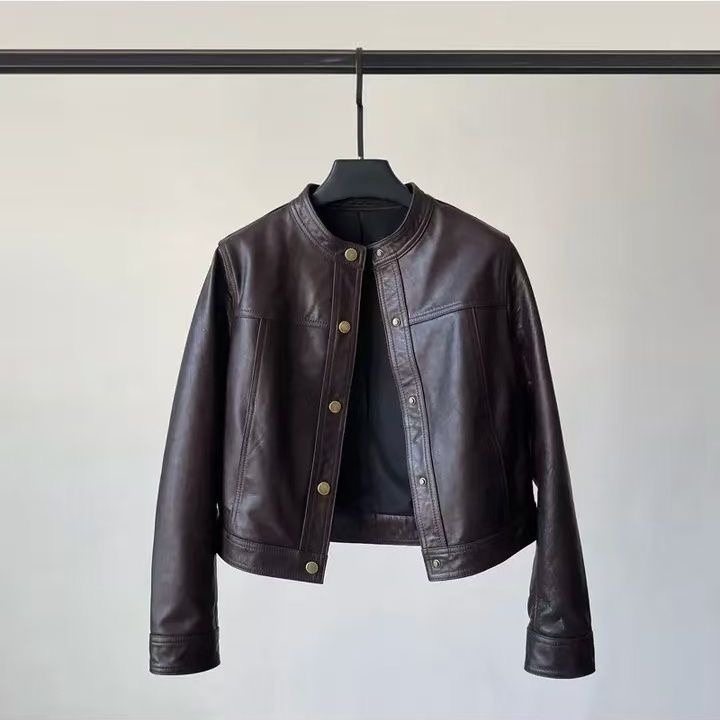 【原版正品】真皮女士短款黑色立领皮衣外套韩版显瘦机车服春装新款