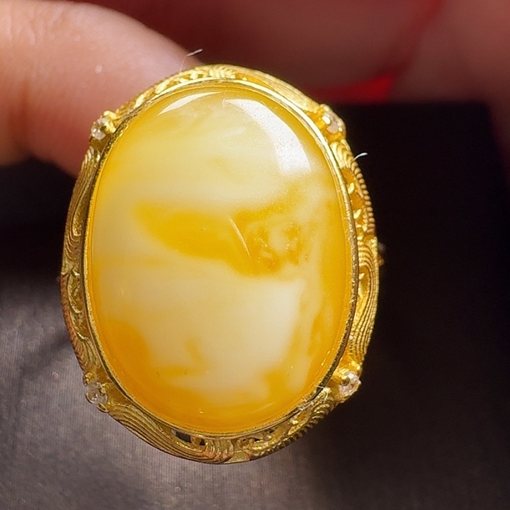 蜜蜡银S925镶嵌戒指戒指