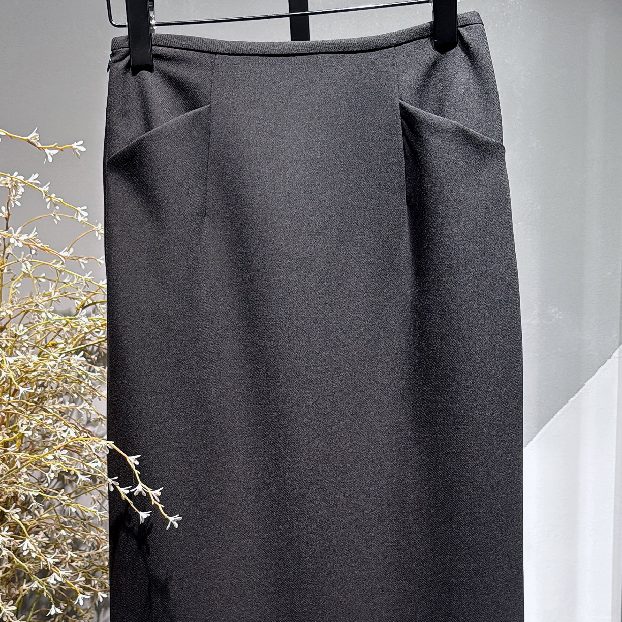 秋冬混纺高腰显瘦直筒开叉中长款通勤气质半身裙