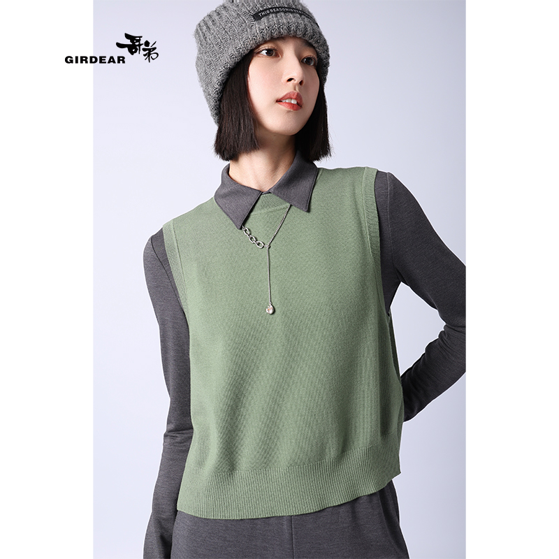 GIRDEAR/哥弟冬季新款休闲时尚气质爆款套头绵羊毛百搭背心