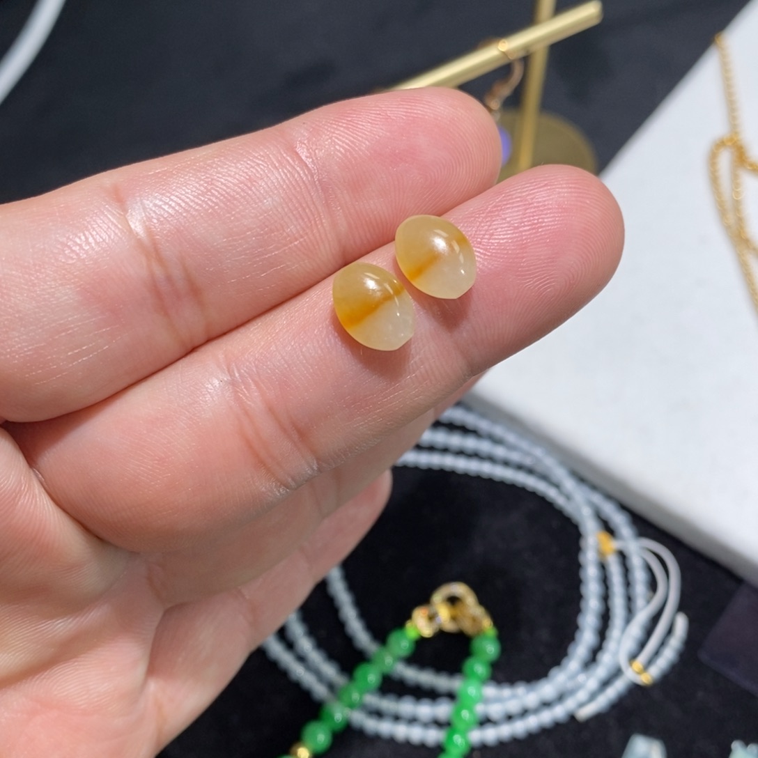 翡翠裸石冰黄枣珠