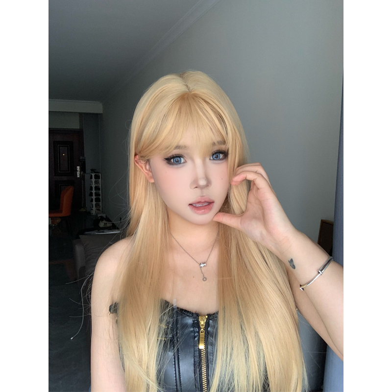 假发女中分小额蕾丝免戴发网自然时尚逼真仿真人发丝全头套款假发