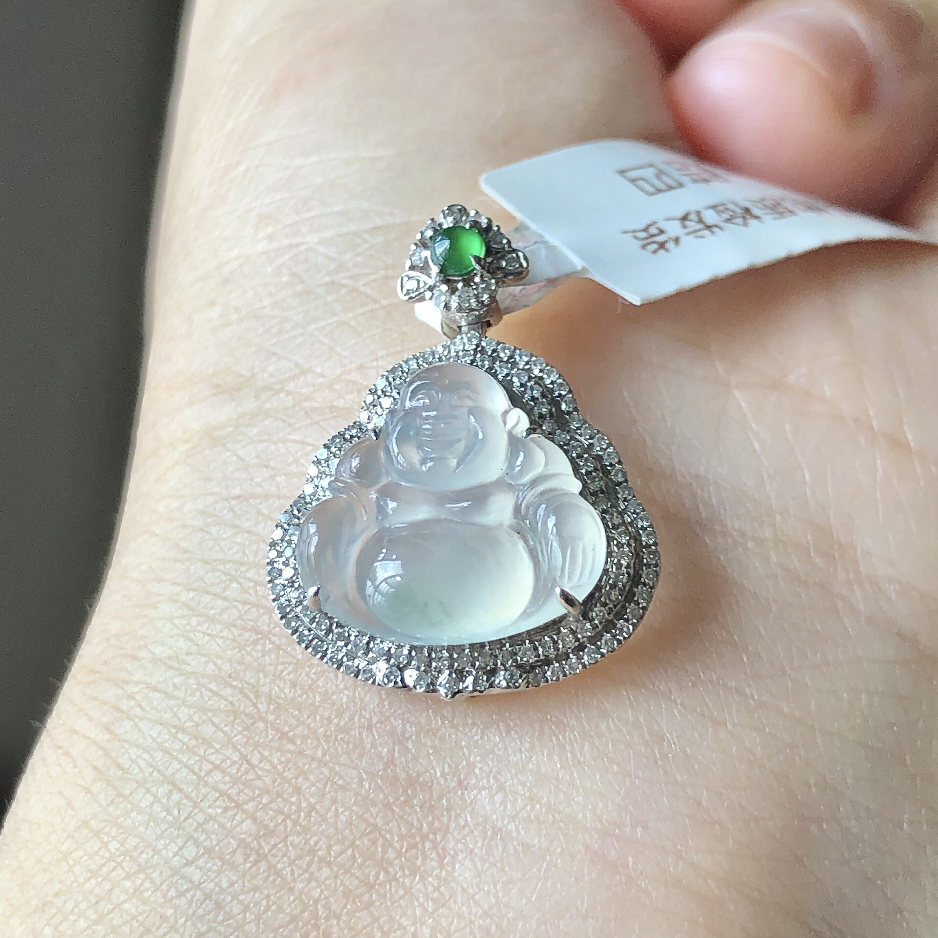 缅甸天然A货翡翠18k金镶嵌老坑高冰种佛公吊坠尺寸22/16/7.7