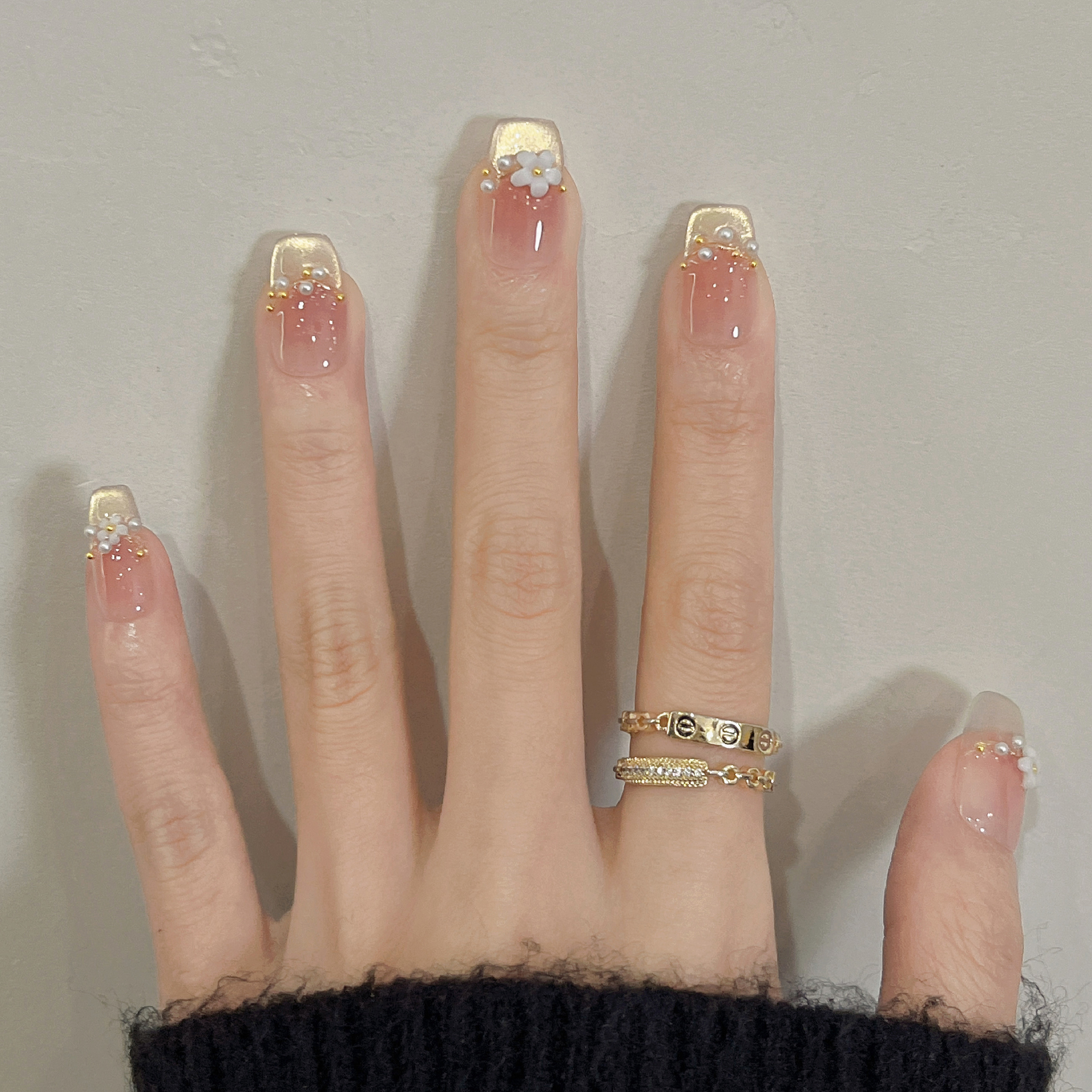 春暖花开丨手工穿戴甲花卉晕染猫眼中方高级氛围气质显白美甲