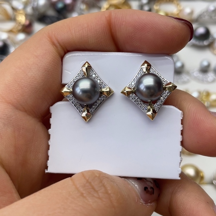 海水珍珠耳饰银S925镶嵌