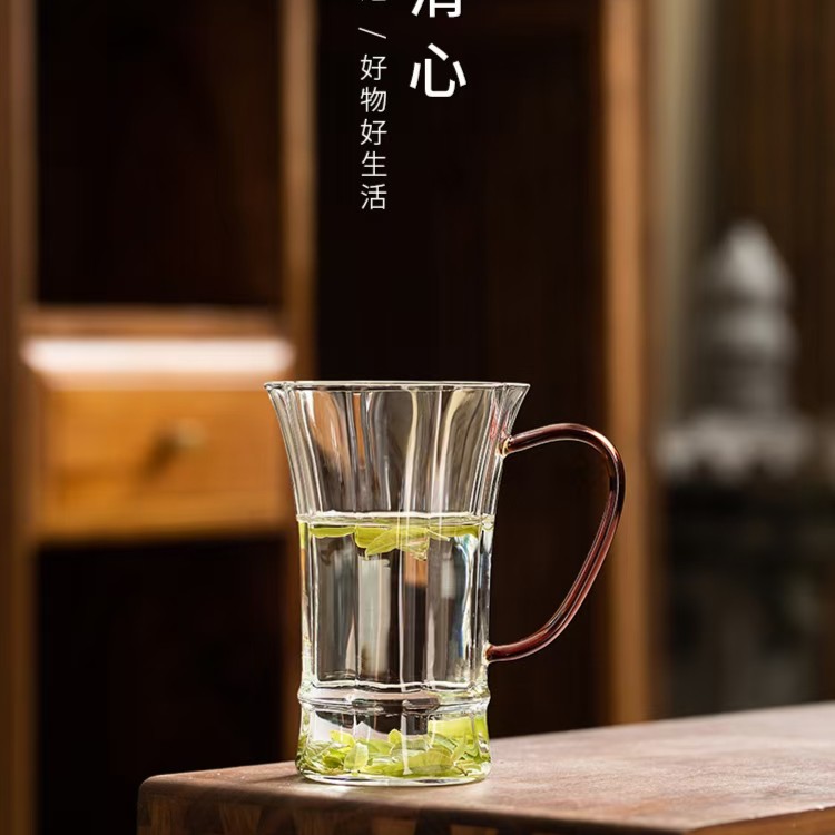 鑫凤祥鑫凤祥新款无铅高档纯色祥云绿茶杯高透明耐热玻璃绿茶杯