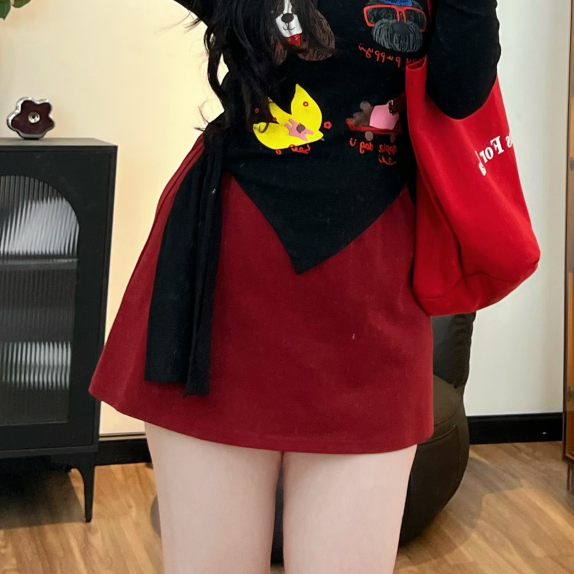 【暴富小狗】7181微胖mm休闲百搭显瘦印花通勤T恤显瘦短款上衣套装