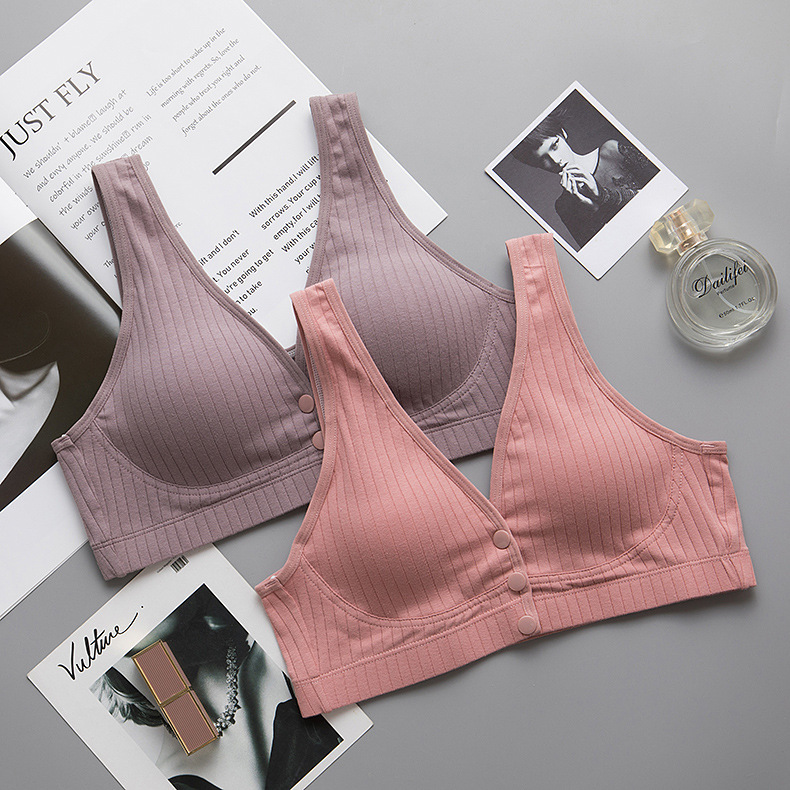 中老年文胸大码内衣无钢圈背心式纯棉前开扣妈妈薄款胸罩厂家批发