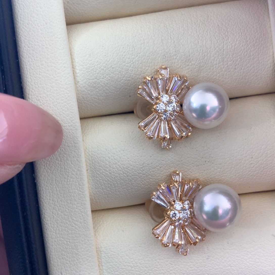 银S925镶嵌海水珍珠耳饰