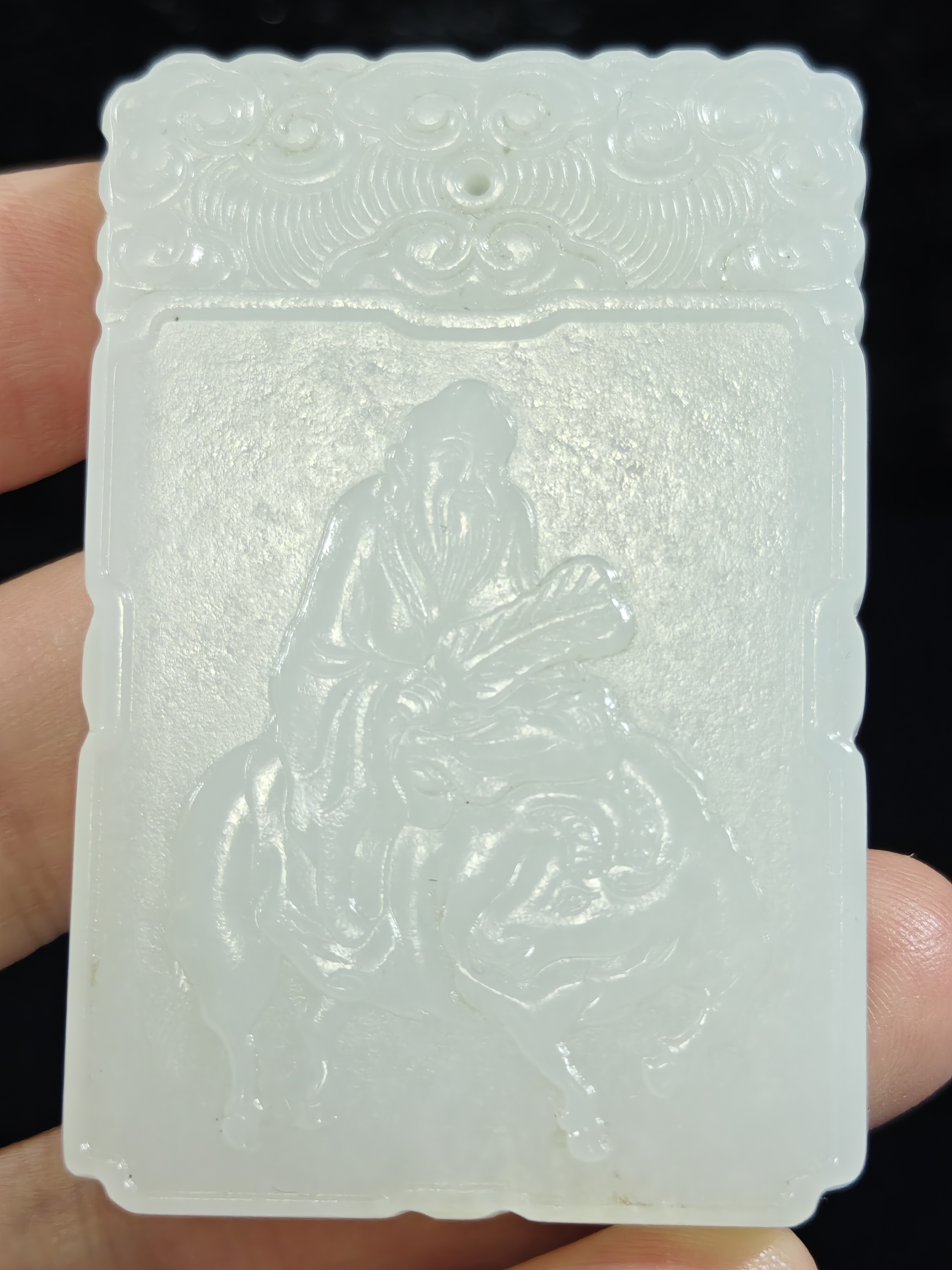 旧藏天然和田玉太上老君子冈玉牌挂件57克60*40*8mm