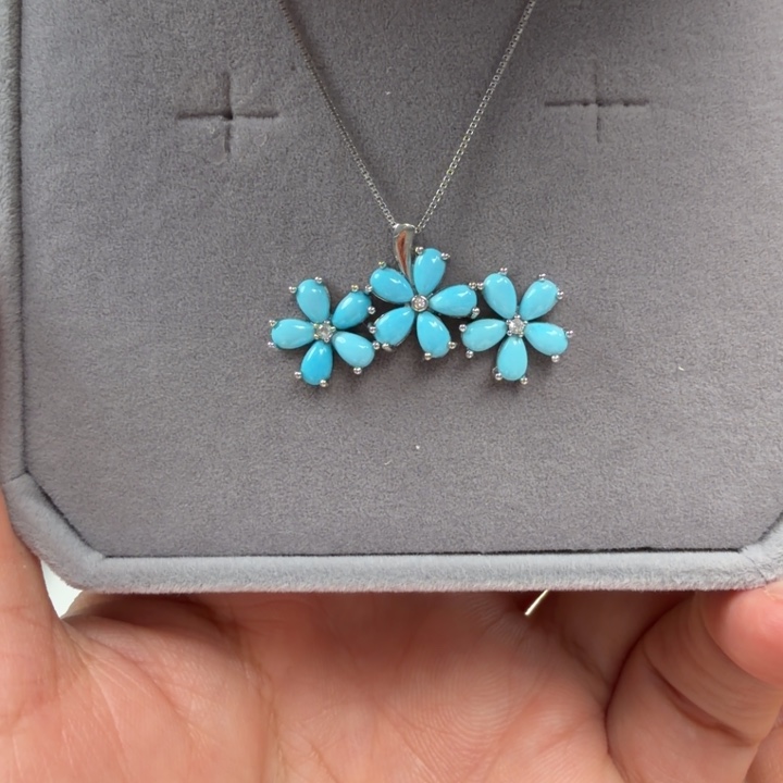 绿松石银S925镶嵌吊坠(赠链)绿松石套装