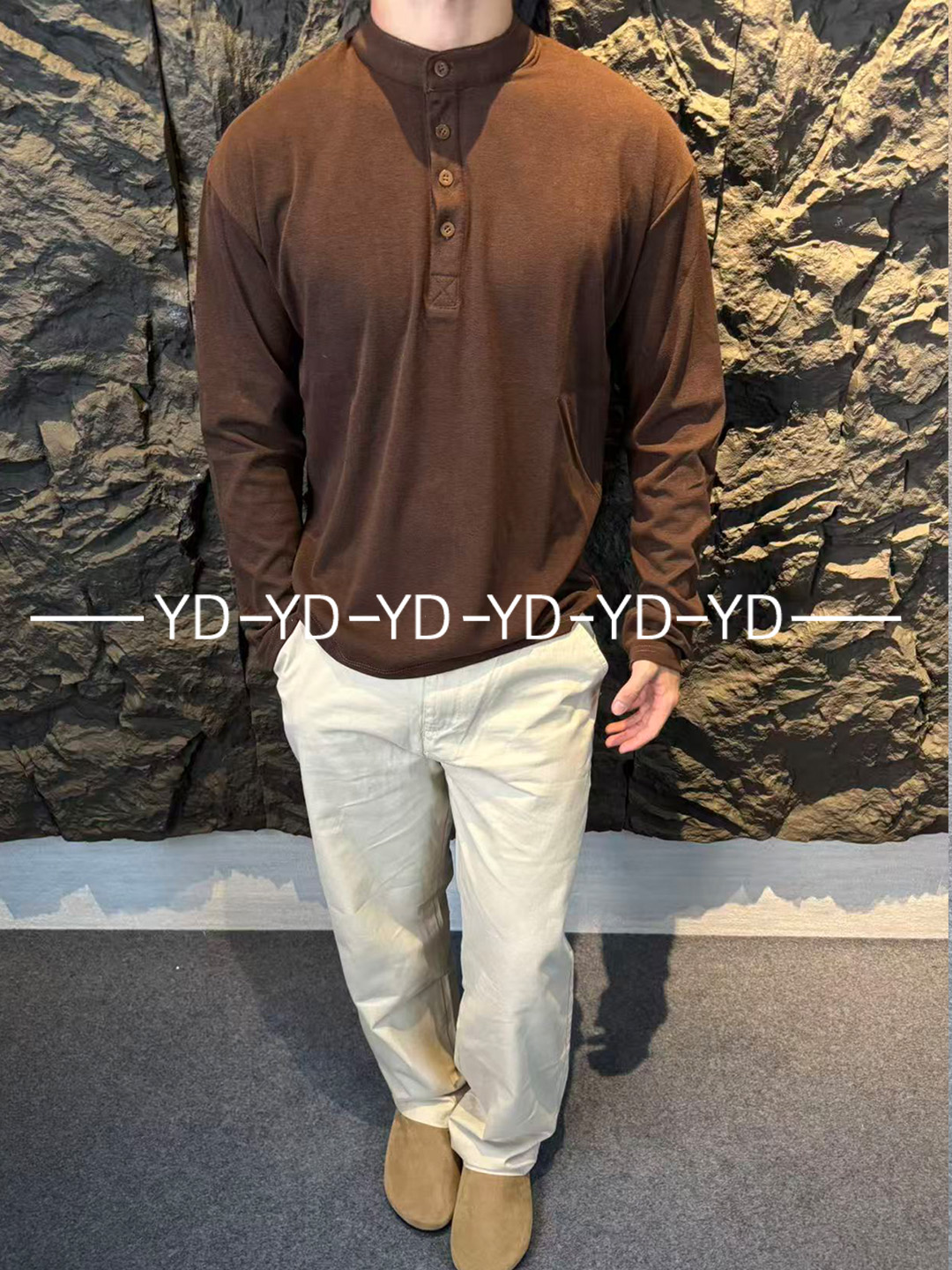 【Y弟】"澳洲美利奴羊毛“ 亨利领纯色休闲T恤立体剪裁宽松打底长袖