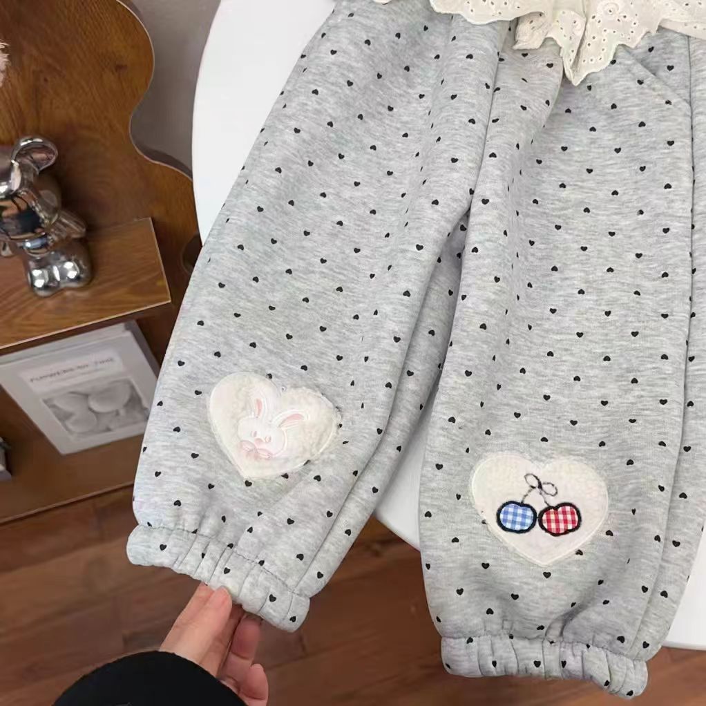 A23女童冬款高货加绒加厚灰色蕾丝棉裤