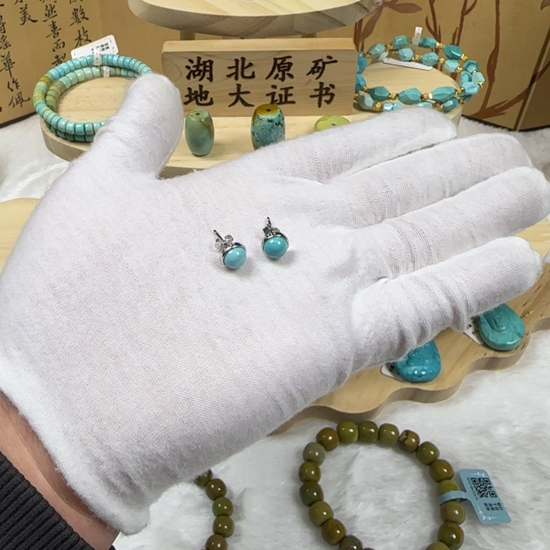 绿松石银S925镶嵌耳钉12