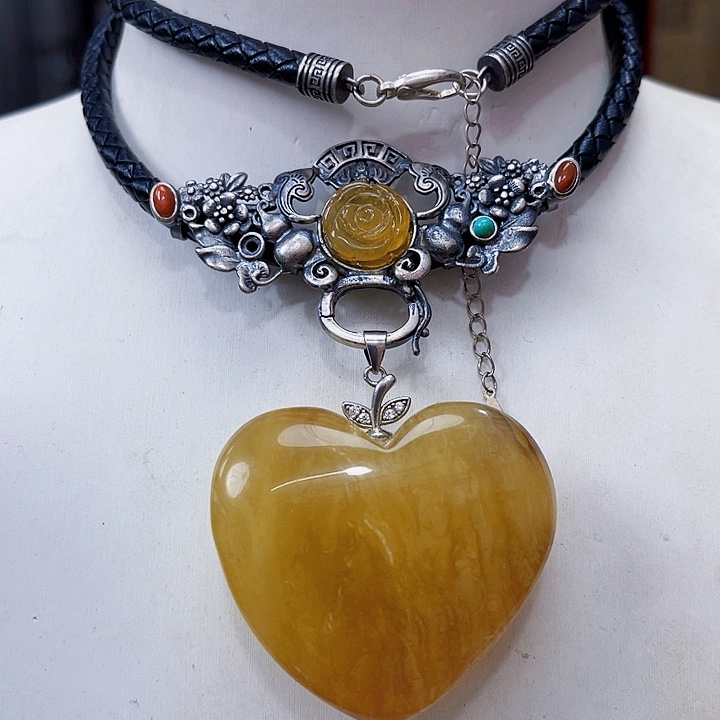 蜜蜡银S925镶嵌裸石吊坠