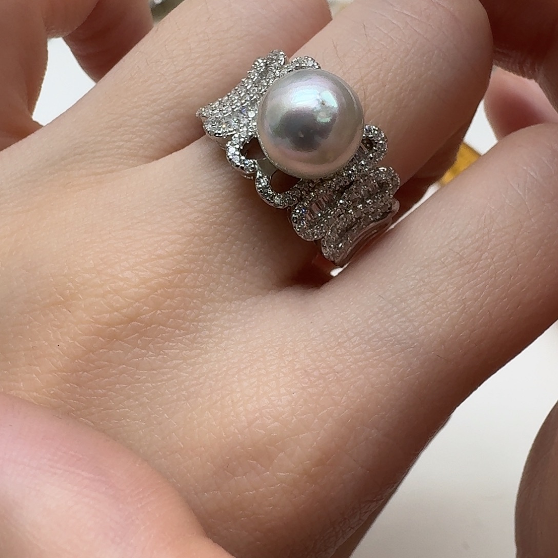 戒指海水珍珠银S925镶嵌