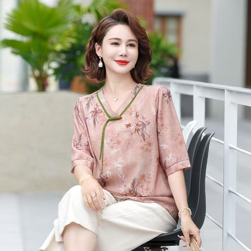 10087-新款妈妈夏装短袖T恤上衣中老年女宽松休闲妈妈装【A18-2-4】