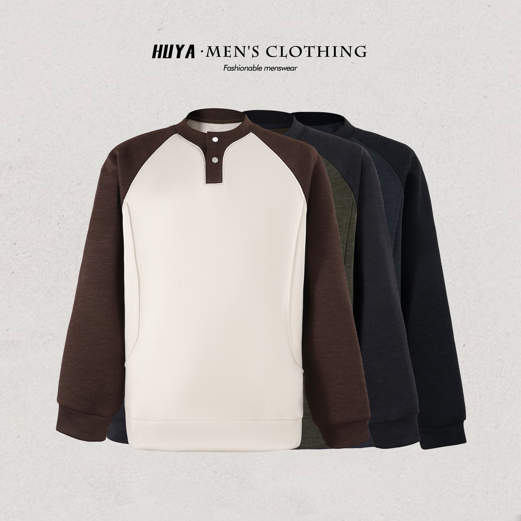 【虎牙兄弟】冬季桑蚕丝绵羊毛撞色插肩卫衣双粒扣保暖打底X66916