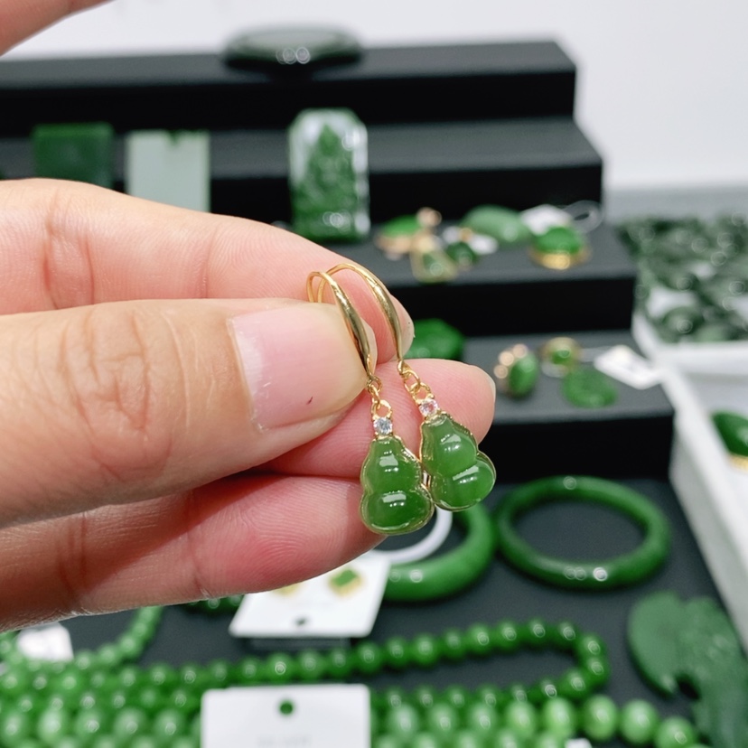 【闪购商品】和田玉（碧玉）耳饰银S925镶嵌