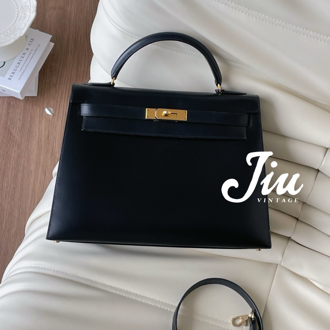99新 Hermes/爱马仕 黑金box kelly32框C刻 单肩包 JM12-1548