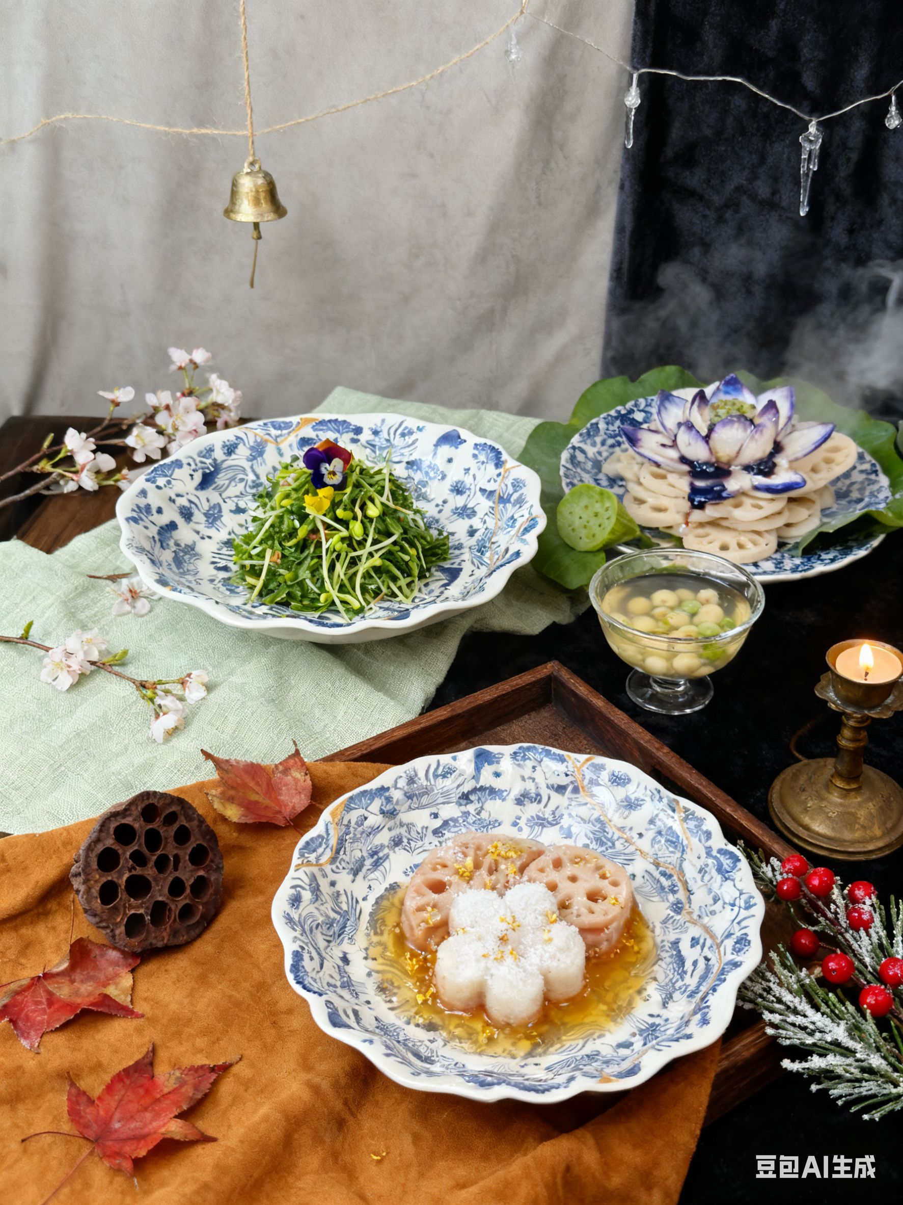 景德镇中式陶瓷青花鱼藻纹酒店私房商务汤碗意境冷菜盘高级感汤盘