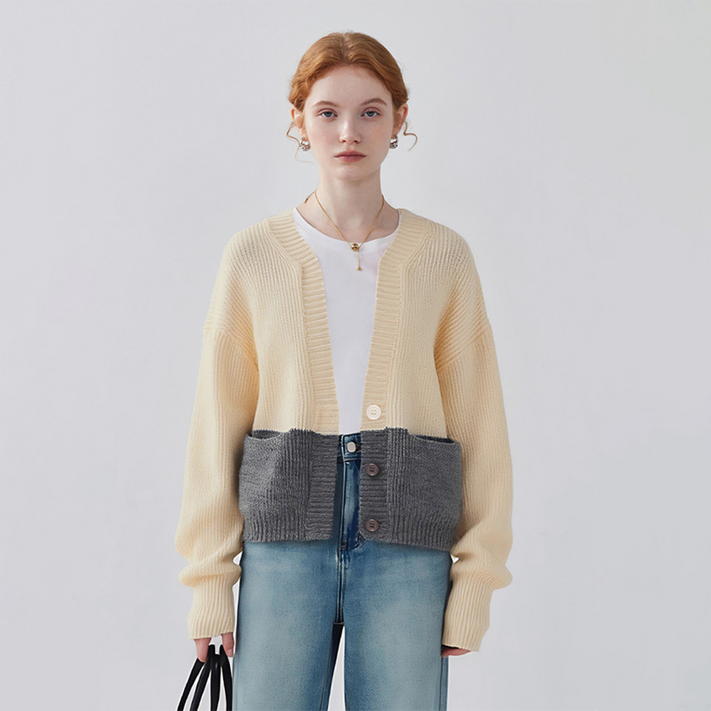 撞色设计感！秋冬百搭松弛感叠穿毛衣拼接坑条针织开衫女